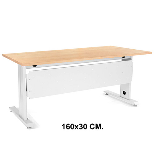 Faldón para mesa de oficina rocada metal, 180x80x72 cm. 160x30 cm. blanco