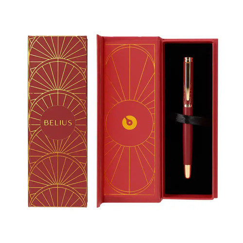 Bolígrafo de aluminio belius soirée, 0,8 mm. granate/dorado, azul