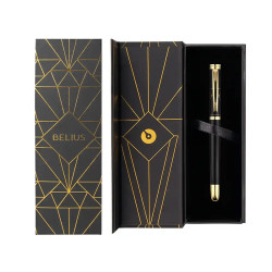Pluma de aluminio belius soirée, negro/dorado, azul