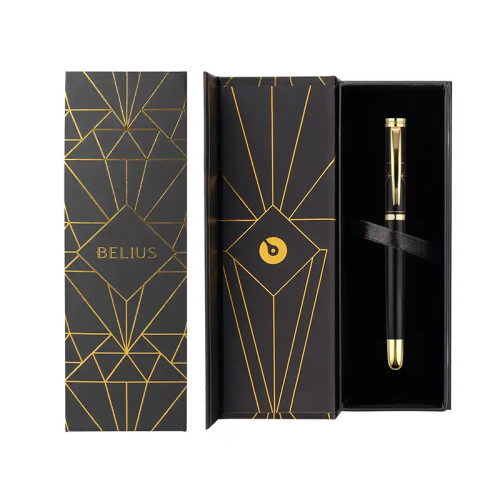 Pluma de aluminio belius soirée, negro/dorado, azul