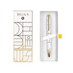 Bolígrafo de aluminio belius carte blanche, 1,0 mm. blanco/dorado, azul