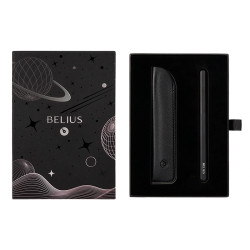 Pluma estilográfica de aluminio belius betaverse space b, negro/plata, azul - estuche de símil piel - caja de diseño