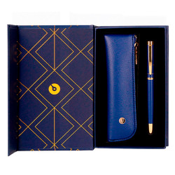 Pluma de aluminio belius soirée, azul marino/dorado, azul - estuche de símil piel - caja de diseño