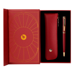 Bolígrafo de aluminio belius soirée, 0,8 mm. granate/dorado, azul - estuche de símil piel - caja de diseño