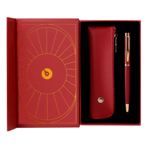 Pluma de aluminio belius soirée, granate/dorado, azul - estuche de símil piel - caja de diseño