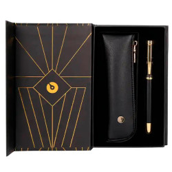 Pluma de aluminio belius soirée, negro/dorado, azul - estuche de símil piel - caja de diseño