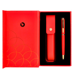 Bolígrafo de aluminio belius passion d´or, 0,8 mm. rojo/dorado, azul - estuche de símil piel - caja de diseño