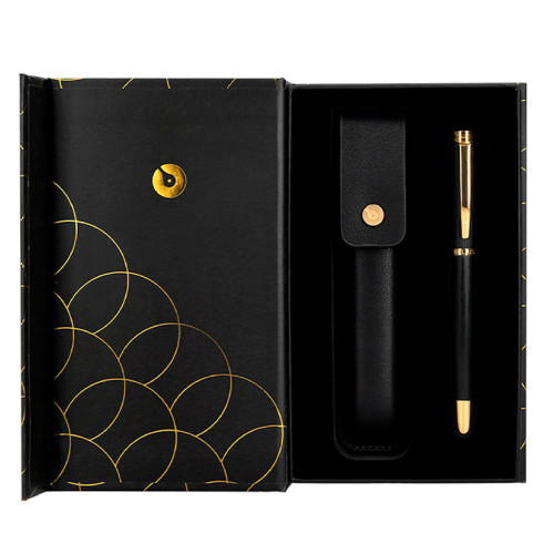 Pluma estilográfica de aluminio belius passion d´or, negro/dorado, azul - estuche de símil piel - caja de diseño