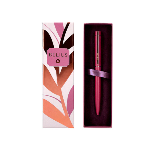 Bolígrafo de aluminio belius rose, 1,0 mm. burdeos/oro rosa, azul