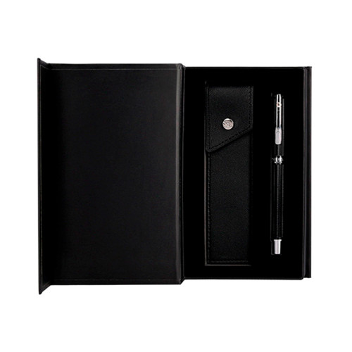 Pluma de aluminio belius turbo, negro/plata, azul - estuche de símil piel - caja de diseño