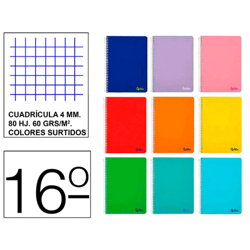 Cuaderno espiral tapa blanda liderpapel serie smart, 16º, 80 hj. 60 grs/m². 4x4 s/m. colores surtidos
