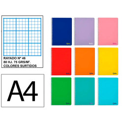 Cuaderno espiral tapa blanda liderpapel serie smart, din a4, 80 hj. 75 grs/m². rayado nº 46 s/m. colores surtidos