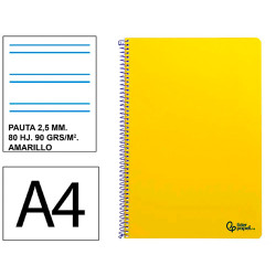 Cuaderno espiral tapa blanda liderpapel serie smart, din a4, 80 hj. 75 grs/m². pauta estrecha de 2,5 mm. c/m. amarillo