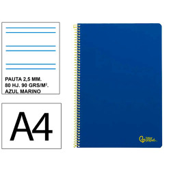 Cuaderno espiral tapa blanda liderpapel serie smart, din a4, 80 hj. 75 grs/m². pauta estrecha de 2,5 mm. c/m. azul marino