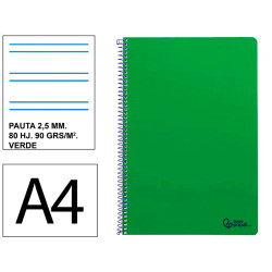 Cuaderno espiral tapa blanda liderpapel serie smart, din a4, 80 hj. 75 grs/m². pauta estrecha de 2,5 mm. c/m. verde