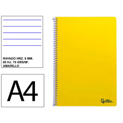Cuaderno espiral tapa blanda liderpapel serie smart, din a4, 80 hj. 75 grs/m². rayado horizontal 8 mm. c/m. amarillo