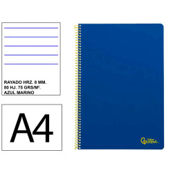 Cuaderno espiral tapa blanda liderpapel serie smart, din a4, 80 hj. 75 grs/m². rayado horizontal 8 mm. c/m. azul marino