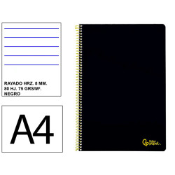 Cuaderno espiral tapa blanda liderpapel serie smart, din a4, 80 hj. 75 grs/m². rayado horizontal 8 mm. c/m. negro