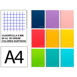 Cuaderno espiral tapa dura liderpapel serie witty, din a4, 80 hj. 90 grs/m². 6x6 c/m. colores surtidos