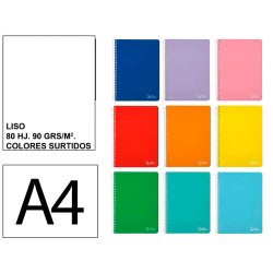 Cuaderno espiral tapa dura liderpapel serie witty, din a4, 80 hj. 90 grs/m². liso s/m. colores surtidos