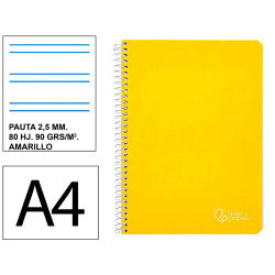 Cuaderno espiral tapa dura liderpapel serie witty, din a4, 80 hj. 90 grs/m². pauta estrecha 2,5 mm. c/m. amarillo