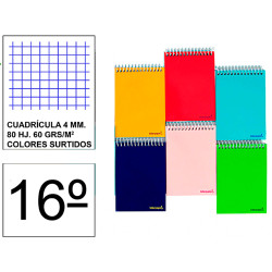 Bloc espiral tapa blanda liderpapel serie smart, 16º, 80 hj. 60 grs. 4x4 s/m. colores surtidos