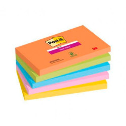 Bloc de notas adhesivas 3m post-it super-sticky 655, 76x127 mm. colores surtidos boost, pack de 5 blocs