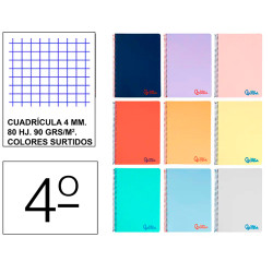 Cuaderno espiral con tapas de polipropileno liderpapel serie wonder, din a5, 80 hj. 90 grs/m². 4x4 c/m. colores surtidos