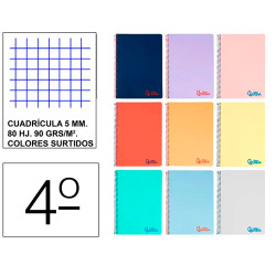 Cuaderno espiral con tapas de polipropileno liderpapel serie wonder, 4º, 80 hj. 90 grs/m². 5x5 c/m. colores surtidos