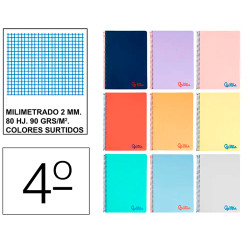 Cuaderno espiral con tapas de polipropileno liderpapel serie wonder, din a5, 80 hj. 90 grs/m². milimetrado 2 mm. c/m.