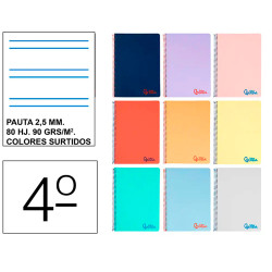 Cuaderno espiral con tapas de polipropileno liderpapel serie wonder, 4º, 80 hj. 90 grs/m². pauta ancha 2,5 mm. c/m.