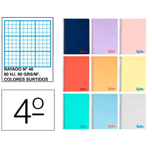 Cuaderno espiral con tapas de polipropileno liderpapel serie wonder, 4º, 80 hj. 90 grs/m². rayado nº 46 s/m.