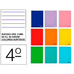 Cuaderno espiral tapa dura liderpapel serie witty, 4º, 80 hj. 90 grs/m². rayado horizontal 8 mm. c/m. colores surtidos