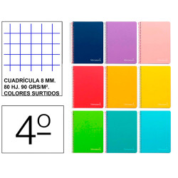 Cuaderno espiral tapa dura liderpapel serie witty, 4º, 80 hj. 90 grs/m². 8x8 c/m. colores surtidos