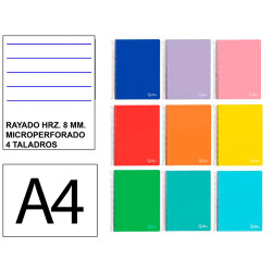 Cuaderno espiral tapa dura liderpapel serie witty, din a4, 120 hj. 90 grs/m². rayado horizontal 8 mm. microperforado, 4 taladros