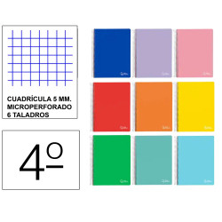 Cuaderno espiral tapa dura liderpapel serie witty, 4º, 120 hj. 90 grs/m². 5x5 s/m. microperforado, 6 taladros