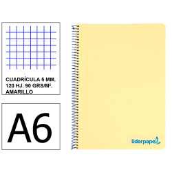 Cuaderno espiral tapa de polipropileno liderpapel serie wonder, din a6, 120 hj. 90 grs/m². 5x5 s/m. amarillo
