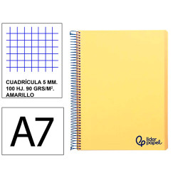Cuaderno espiral tapa de polipropileno liderpapel serie wonder, din a7, 100 hj. 90 grs/m². 5x5 s/m. amarillo