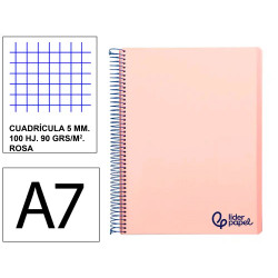 Cuaderno espiral tapa de polipropileno liderpapel serie wonder, din a7, 100 hj. 90 grs/m². 5x5 s/m. rosa
