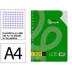 Recambio de anillas con 16 taladros liderpapel, din a4, 100 hj. 75 grs/m². 4x4 c/m.