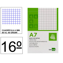 Bloc de notas, lomo encolado, perforado, con tapa liderpapel, 16º, 80 hj. 60 grs/m². 4x4 s/m.