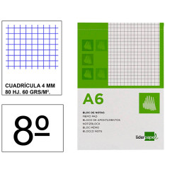 Bloc de notas, lomo encolado, perforado, con tapa liderpapel, 8º, 80 hj. 60 grs/m². 4x4 s/m.