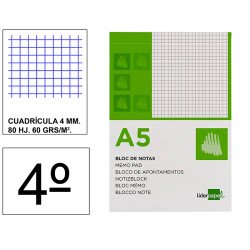 Bloc de notas, lomo encolado, perforado, con tapa liderpapel, 4º, 80 hj. 60 grs/m². 4x4 s/m.