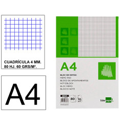 Bloc de notas, lomo encolado, sin perforado, con tapa liderpapel, din a4, 80 hj. 60 grs/m². 4x4 s/m.