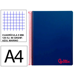 Cuaderno espiral con tapas de polipropileno liderpapel serie wonder, din a4, 120 hj. 90 grs/m². 5x5 s/m. azul marino