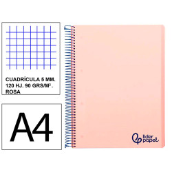 Cuaderno espiral con tapas de polipropileno liderpapel serie wonder, din a4, 120 hj. 90 grs/m². 5x5 s/m. rosa
