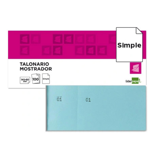 Talonario mostrador original con matriz, numerado liderpapel, 145x60 mm. celeste