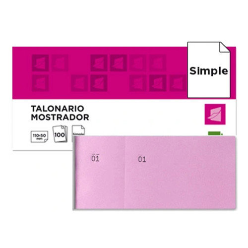 Talonario mostrador original con matriz, numerado liderpapel, 110x50 mm. rosa
