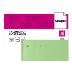 Talonario mostrador original con matriz, numerado liderpapel, 110x50 mm. verde