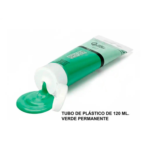 Pintura acrílica liderpapel, tubo de plástico de 120 ml. verde permanente